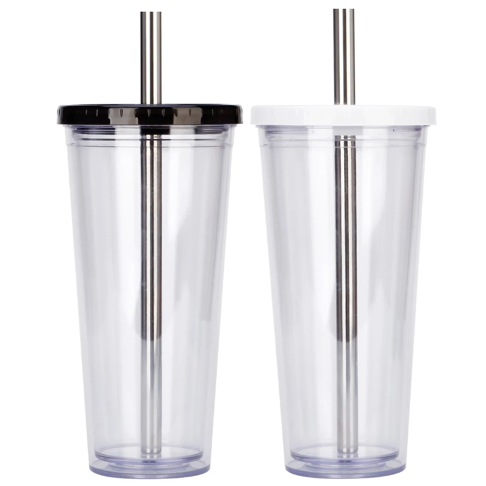 16oz cold hot drinks bpa free double wall plastic reusable cups bubble tea tumbler with lids