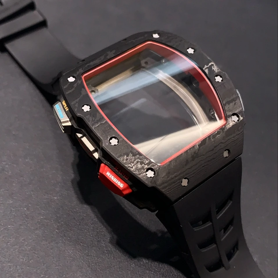 Black Whole Set Watch accessory for Rm Luxury Mechanical Watch Accessory With Sapphire Glass Dial And Rubber Straps