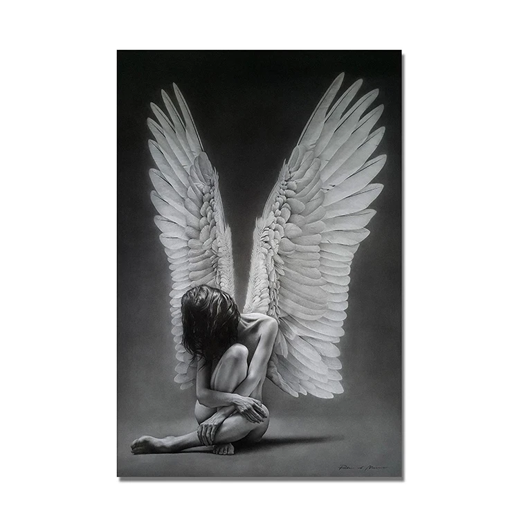 Home Decor Sexy Naked Angel Girl Canvas Painting Black White Figure Posters and Prints Wall Art Picture Canvas Painting