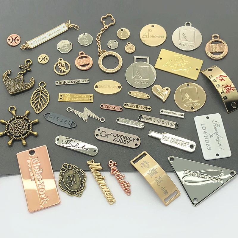2024 custom garment metal brand logo metal clothing labels decorative bag metal tags for handbag