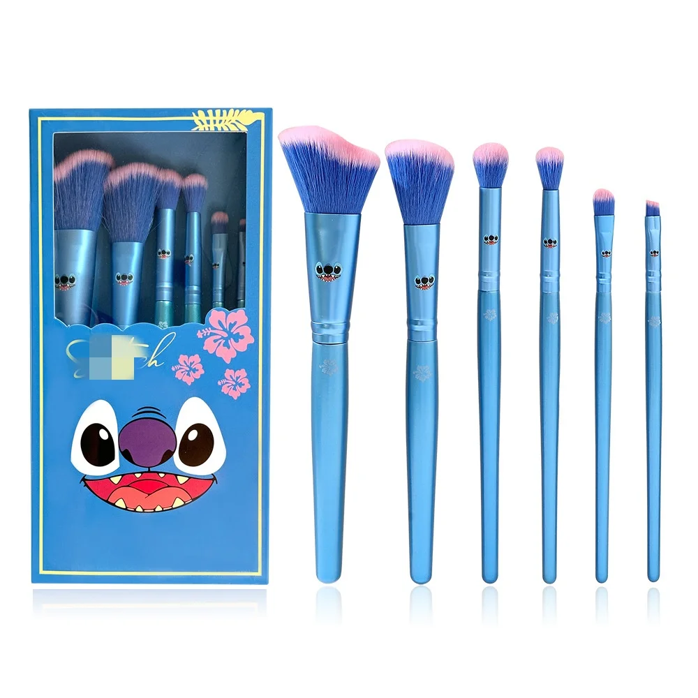 Yubon 6pcs Creative Cartoon Stitches Girl Wooden Bristles Blusher Cosmetics Brush Make Up Tools Makeup Brush Set Peripheral Gift