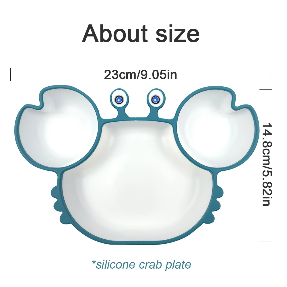 Original Factory Crab Plate Unbreakable Divided Dish Microwave Safe Cute Children Kids Suction Silicone