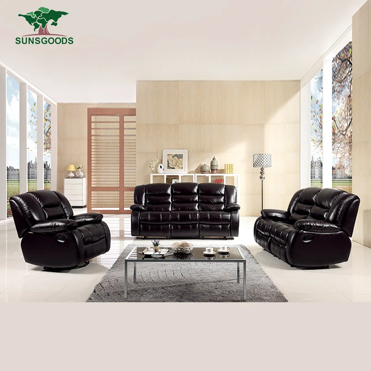 Cheap home furniture leather sectional recliner 321 sofa sets, 3 seater sofa with 2 electric recliners