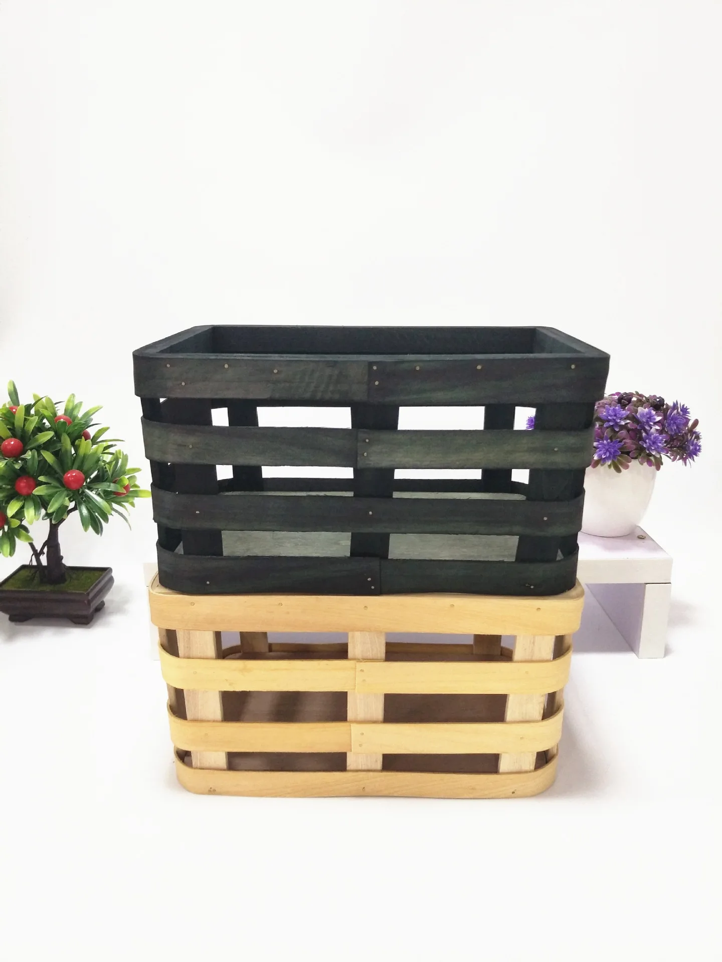 Прямоугольная деревянная корзина для хранения японских овощей и фруктов