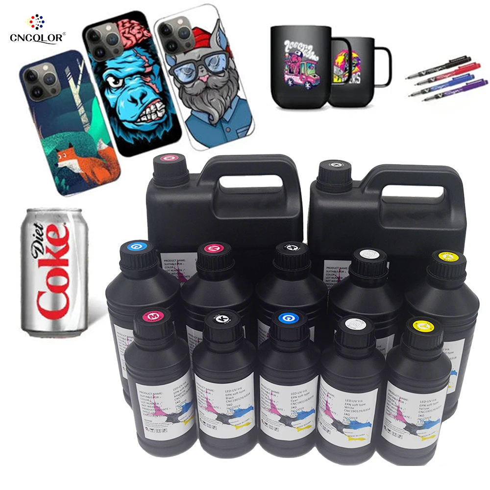 CNC1000ml 8 Colors Soft Hard UV Printing Inks For Epson i3200 i1600 TX800 L805 1390 DX4 DX5 DX6  UV Printer Ink UV Ink Print