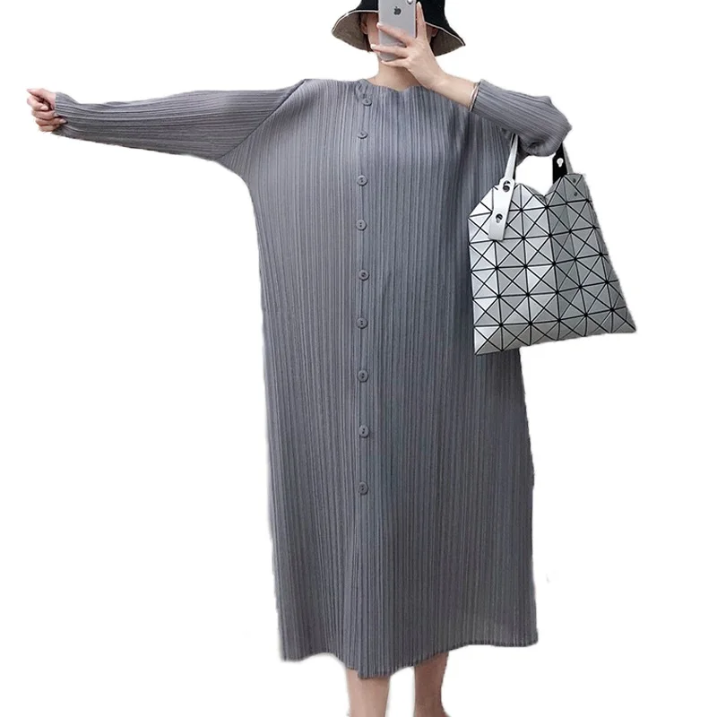 
dress 2021 summer fashion o- neck maternity single breasted pleated solid plus size casual dresses 