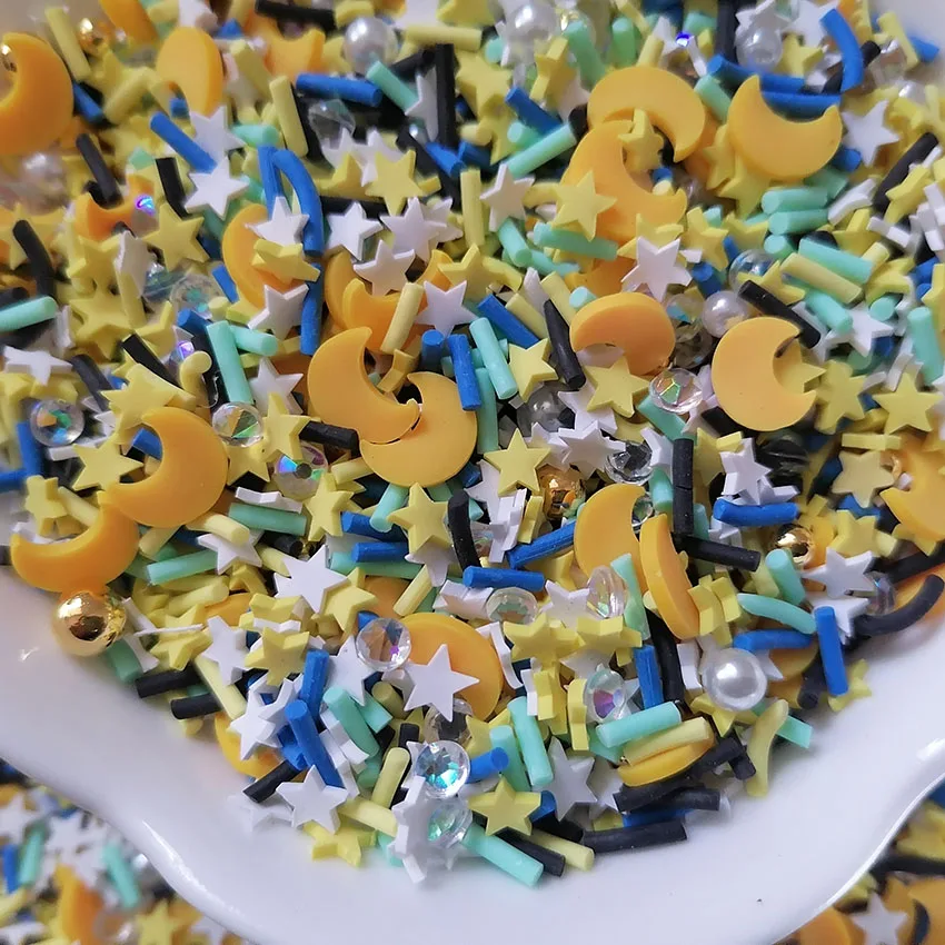 1Kg DIY Craft Slime Sprinkles Moon Star Acrylic Beads Rhinestone Mix Polymer Clay Sprinkles Slices