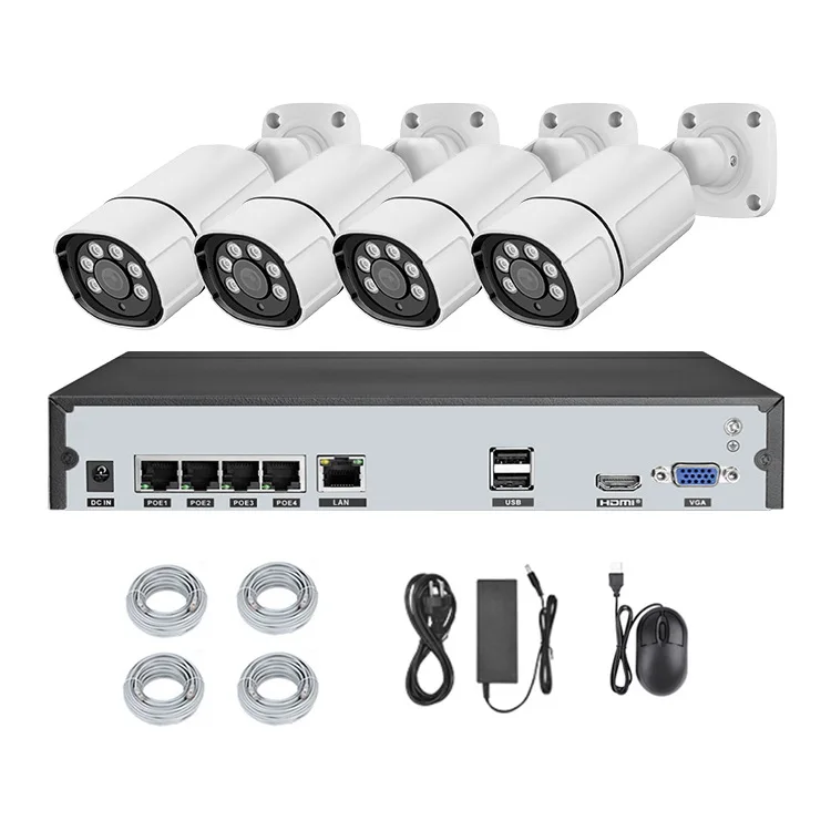 outdoor night vision one way audio realtime reviewing IP cameras surveillance 4ch 4k poe nvr kit 8mp