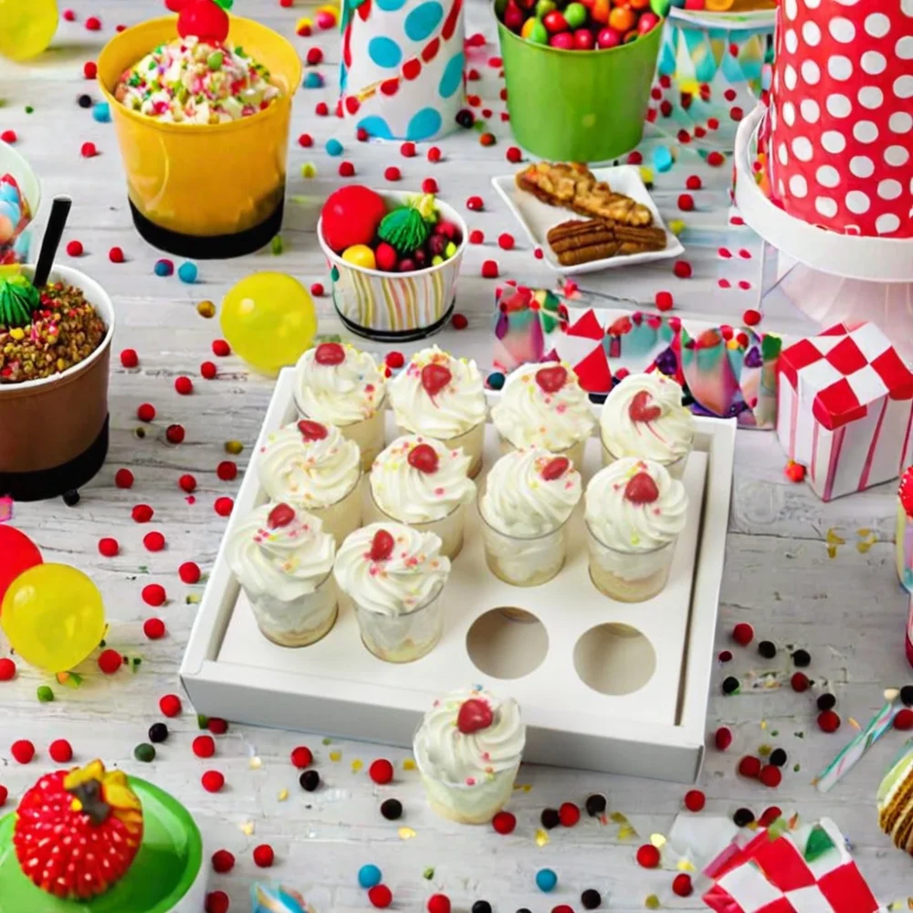 New Bio-Degradable Transparent Cake Box with 6/12/24holes Rigid Boxes Embossing Printing-Mini Square Circular Cup Cake Packaging