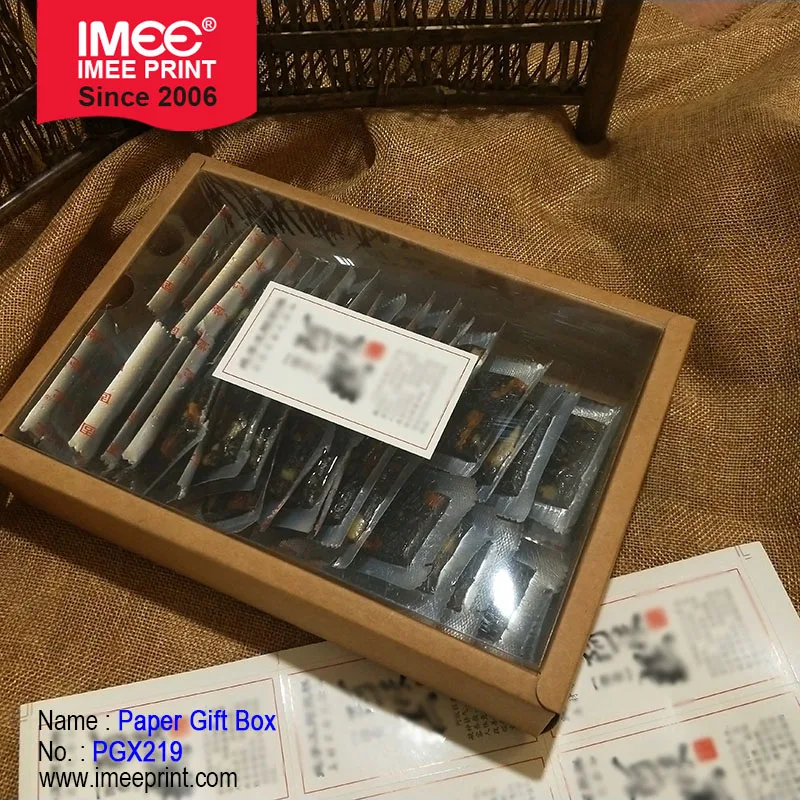 IMEE Cardboard Folded Kraft Paper Chocolate Cookie Soap Storage Packaging Boxes With Clear Cover PVC Window Lid