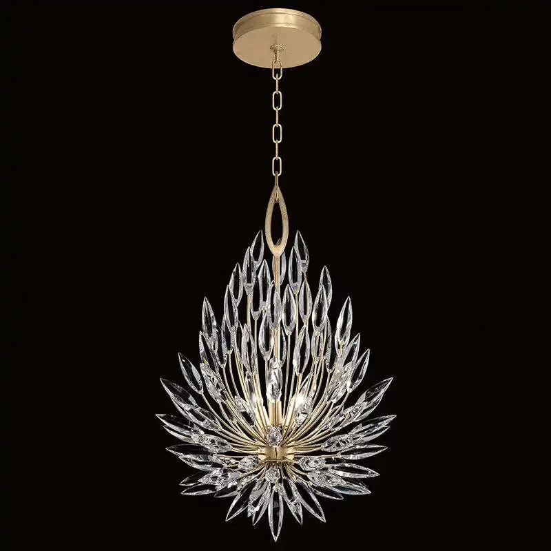 Modern Lily Buds Hotel Home Ceiling Hanging Pendant Light Gold Silver Flower Luxury Elegant Crystal Chandelier for Home Villa