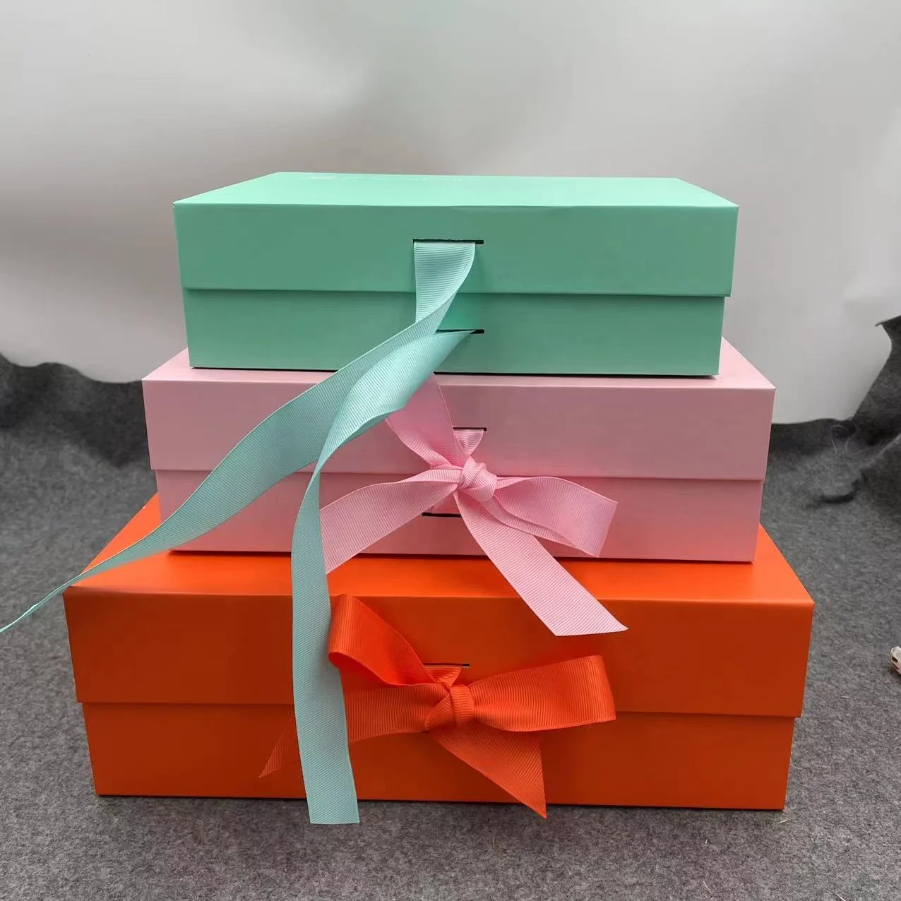 New Arrival Orange Custom Gift Box with  Ribbon and Magnetic Closure Luxury Packaging Sturdy Foldable Box For Cosmetic Gift