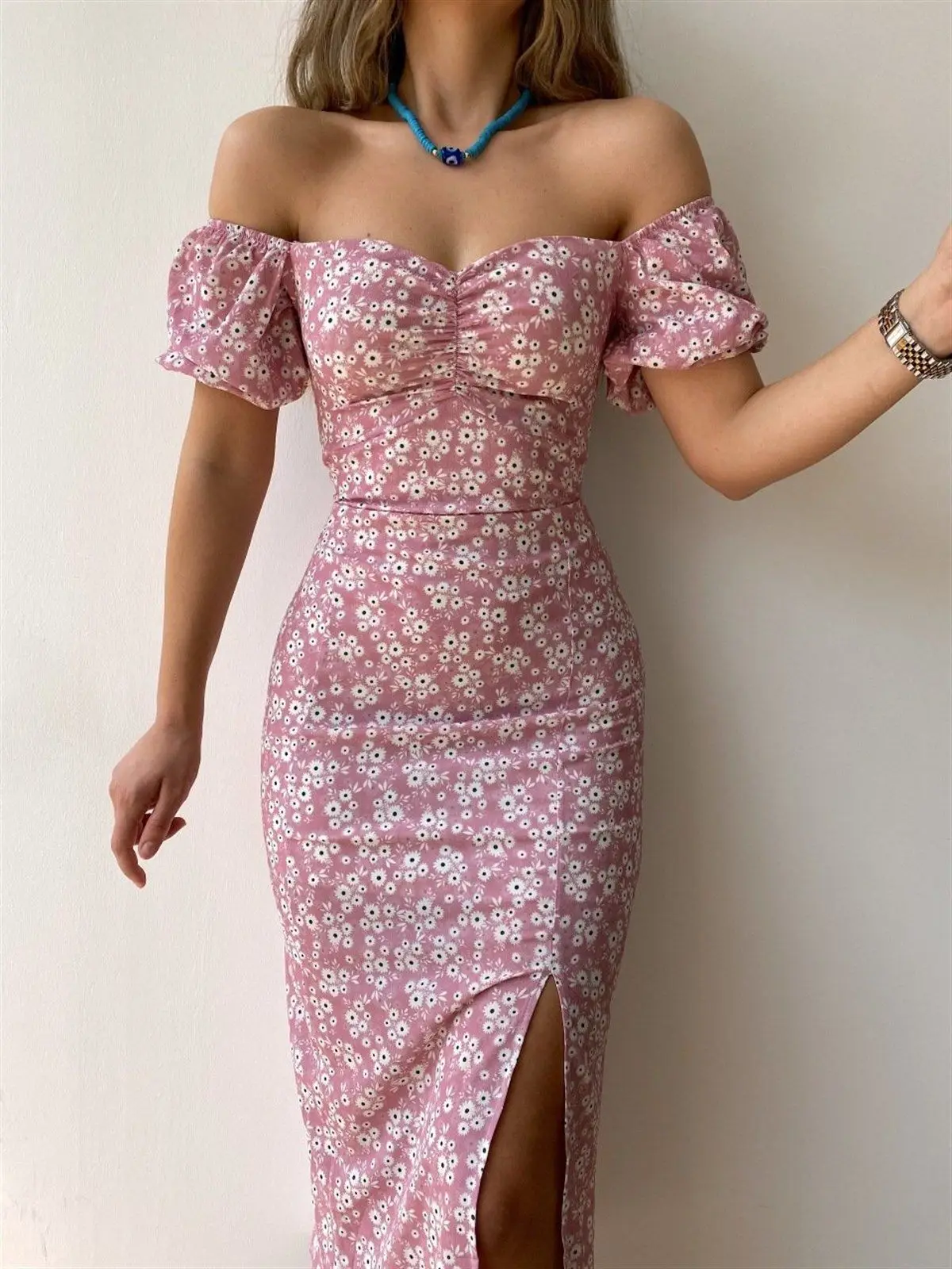 Factory Wholesale Custom Casual Short Sleeve  Long Women Floral Print Long Dresses