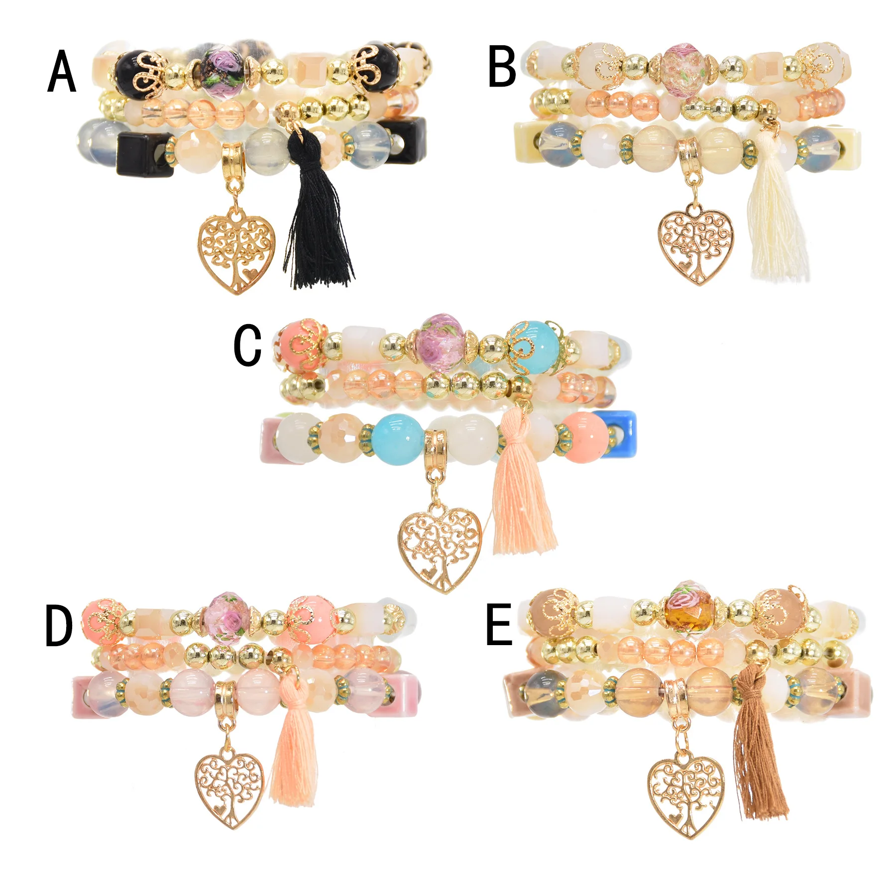 Bohemian Bracelet Sets for Women Summer Beach Stackable Bead Bracelets Stretch Multilayered Bracelet Set Multicolor