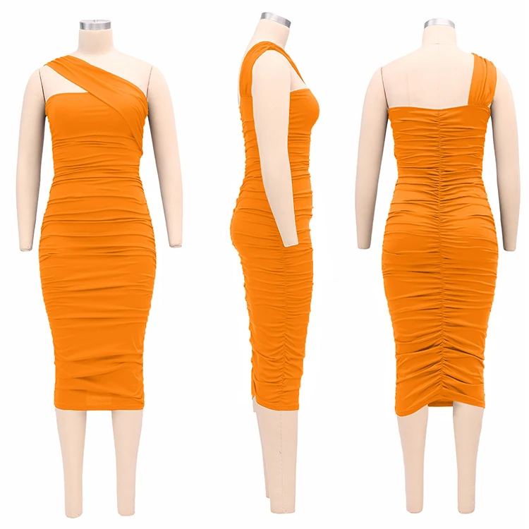 White Bodycon Midi Dresses Women One Shoulder Backless Ruched Summer Dress Vestidos Sexy Night Club Party Casual Dress 2022