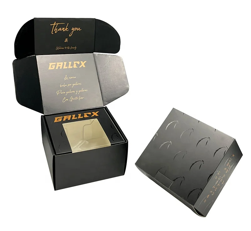 Free Sample Black Clothes Mailer Box Logo UV Custom Makeup Beauty Delivery Box Wigs Cardboard Box for Shoes Bottle Hats Packing