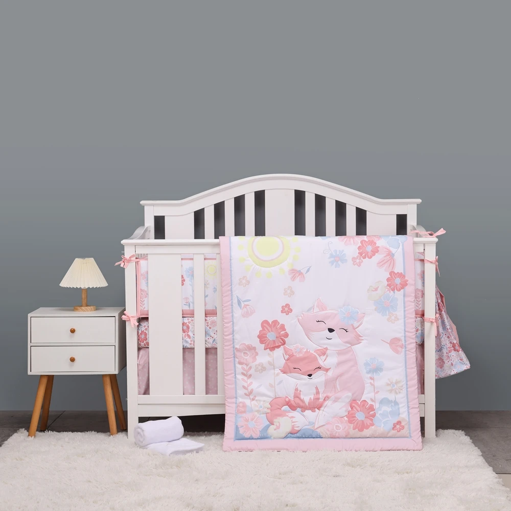 Cartoon Theme Nursing Crib Set Bedding Soft Baby Cot Bedding Set For Girls and boys 3piece Fitted Crib Sheet, Crib Skirt,