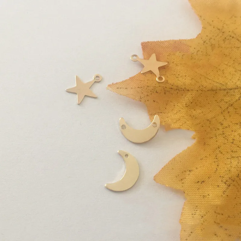 High quality 14k Gold Filled Double Holes Moon Star Pendant Charms for Necklace Making