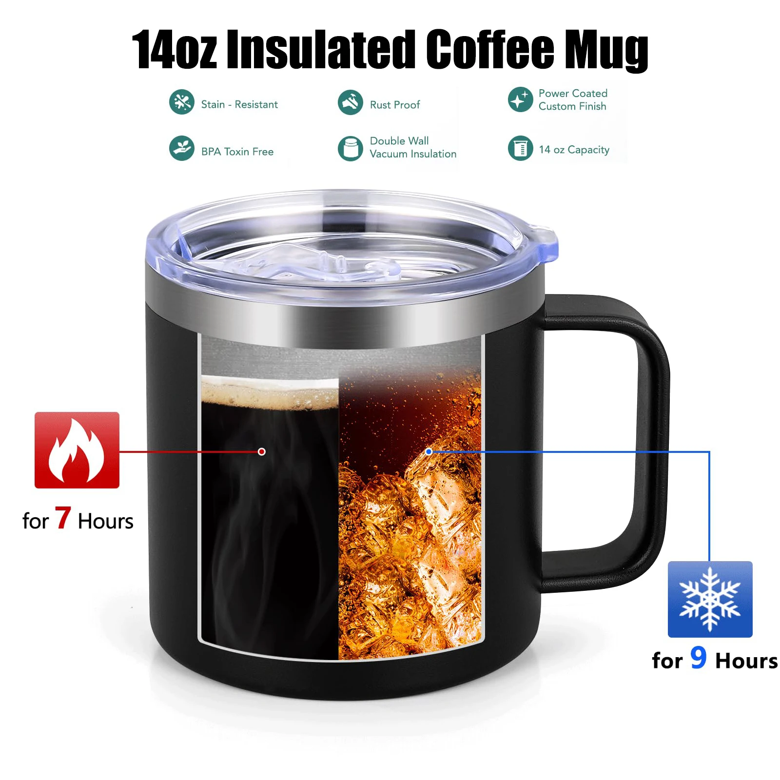 Custom Logo yeties Double Wall Tumbler Cup with handle Powder Coated 14oz stainless steel vacuum insulated coffee mugs with lid