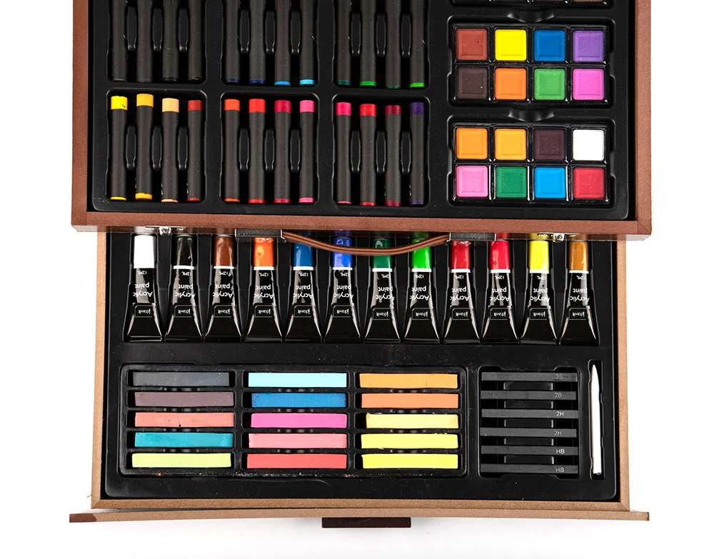 Wholesale 112 Pcs Luxury Professional Wooden Box Coloring Art Drawing Set for Kids Painting