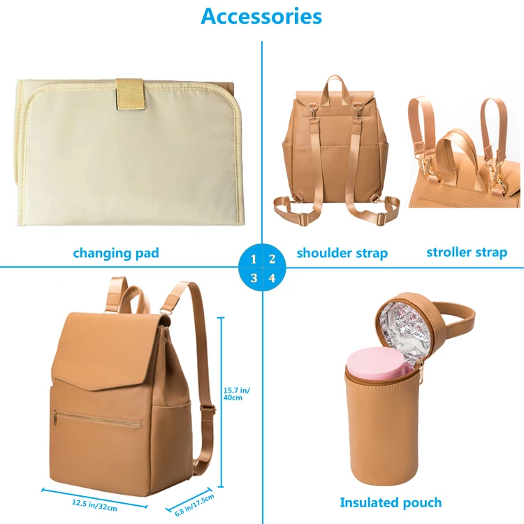 Wholesale Multifunction  Stylish vegan leather baby bag mommy backpack Classic baby diaper bag for mom