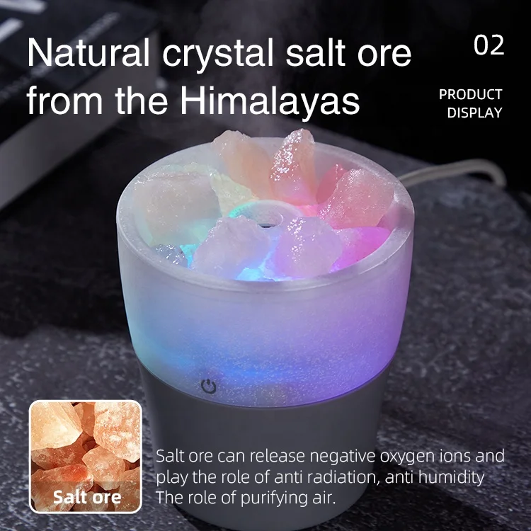 Hot Sale New Product Crystal Salt Stone Humidifier Household Ultrasonic Cool Mist Salt 7 Color Led Lamp Aroma Diffuser