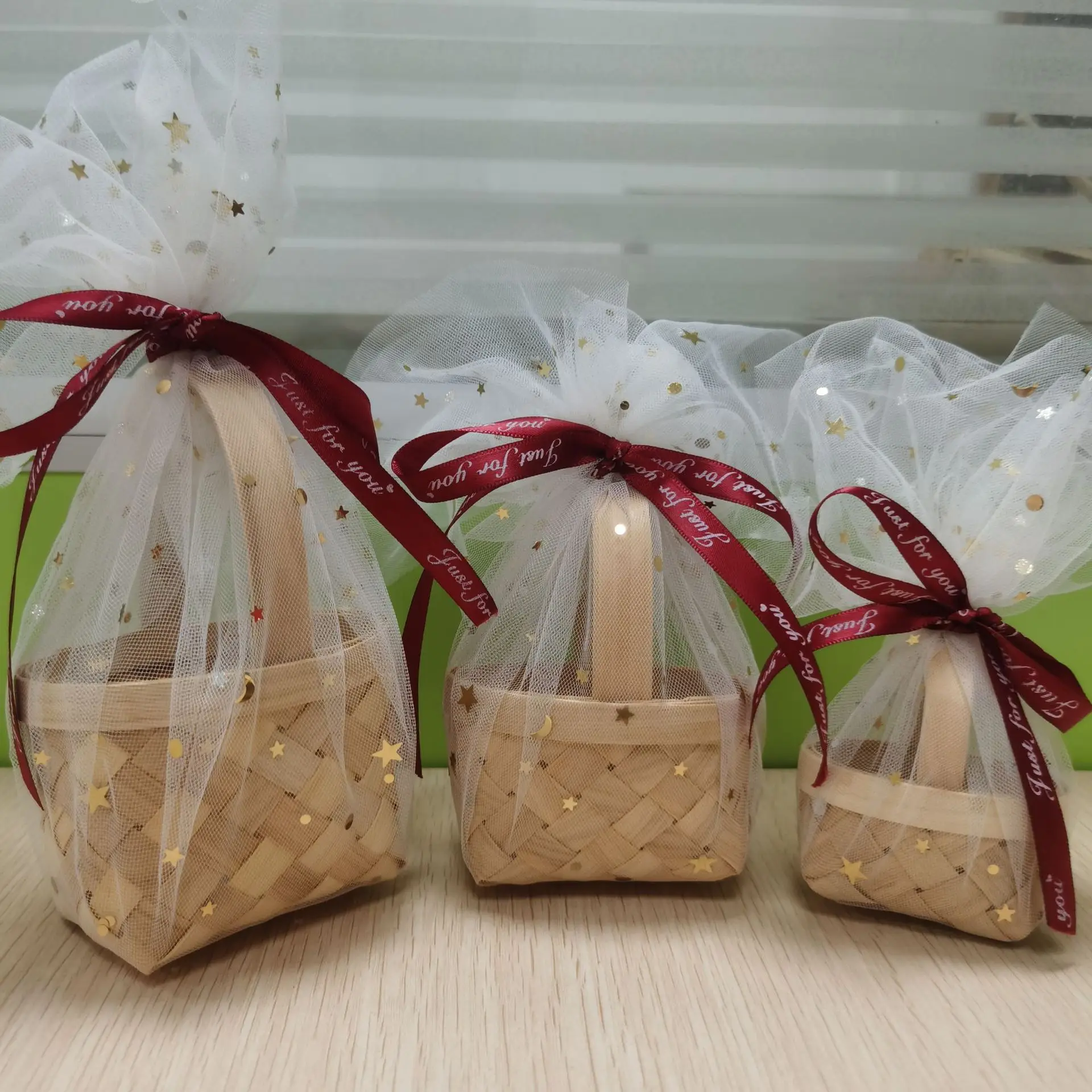 New Wood Chip Bamboo Gift Basket Small Size Wedding Guest Gift Basket For Candy Cosmetic Table Sugar Box