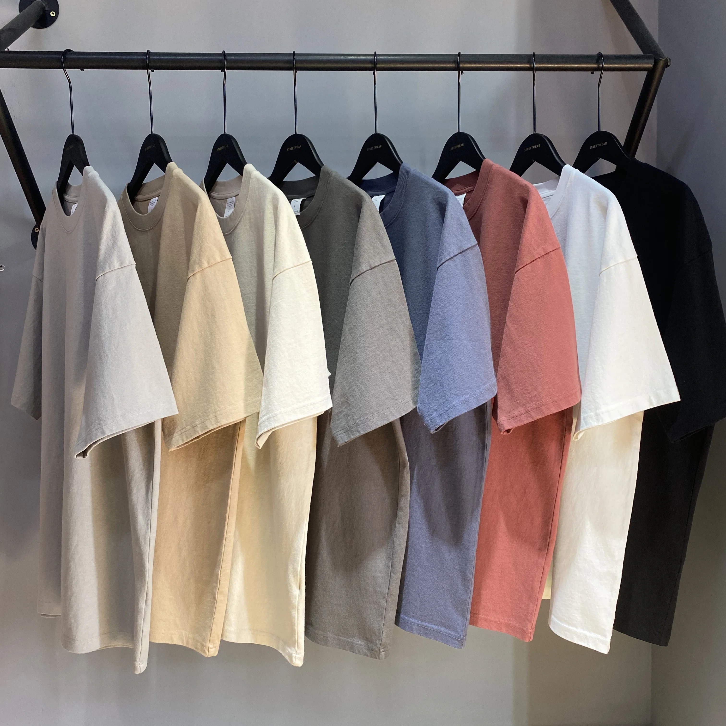 Wholesale 310g Solid Color custom Unisex Round Neck Short Sleeve cotton vintage t shirt women and men