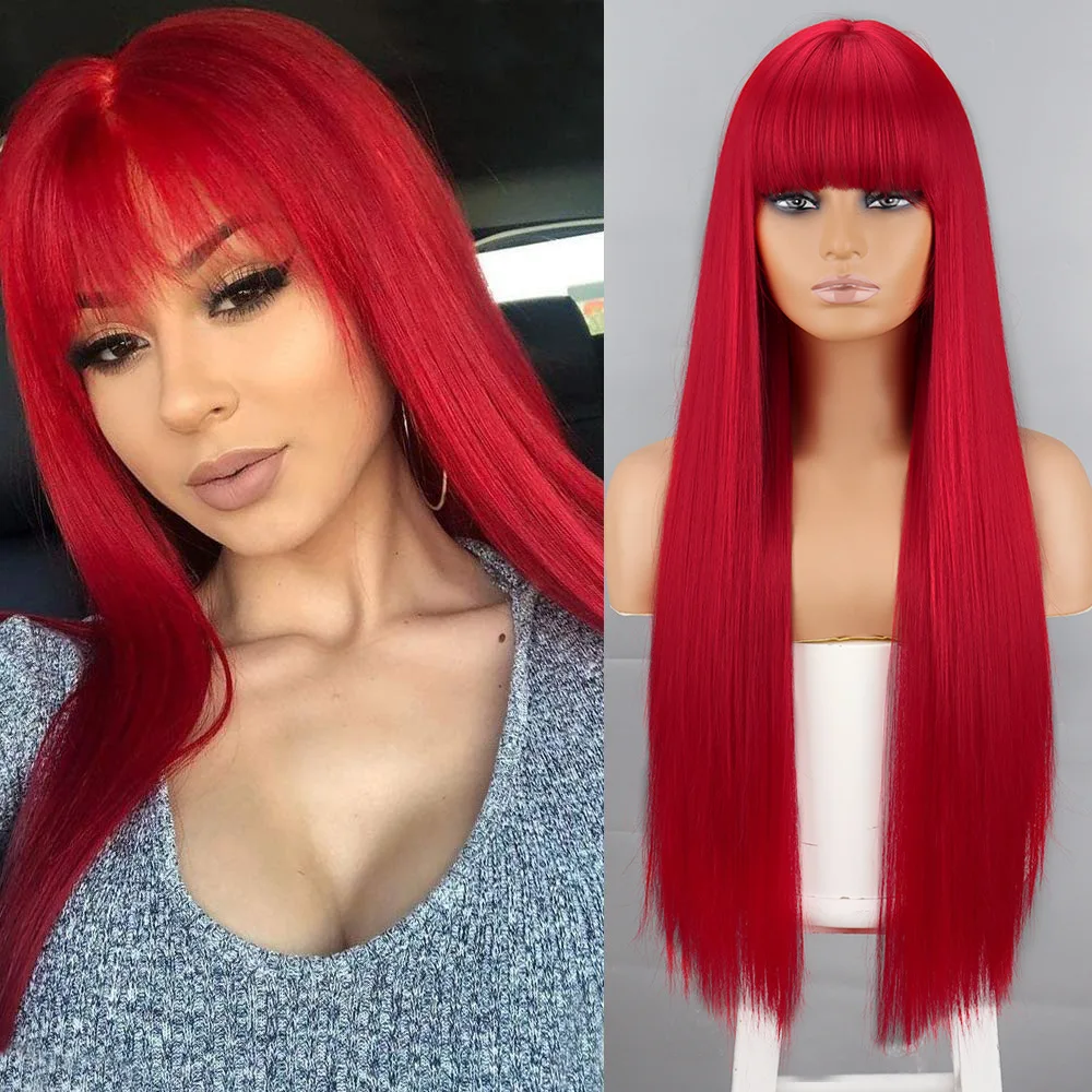 Anxin Blend Wholesale Long Straight Synthetic Hair Wigs for Black Women