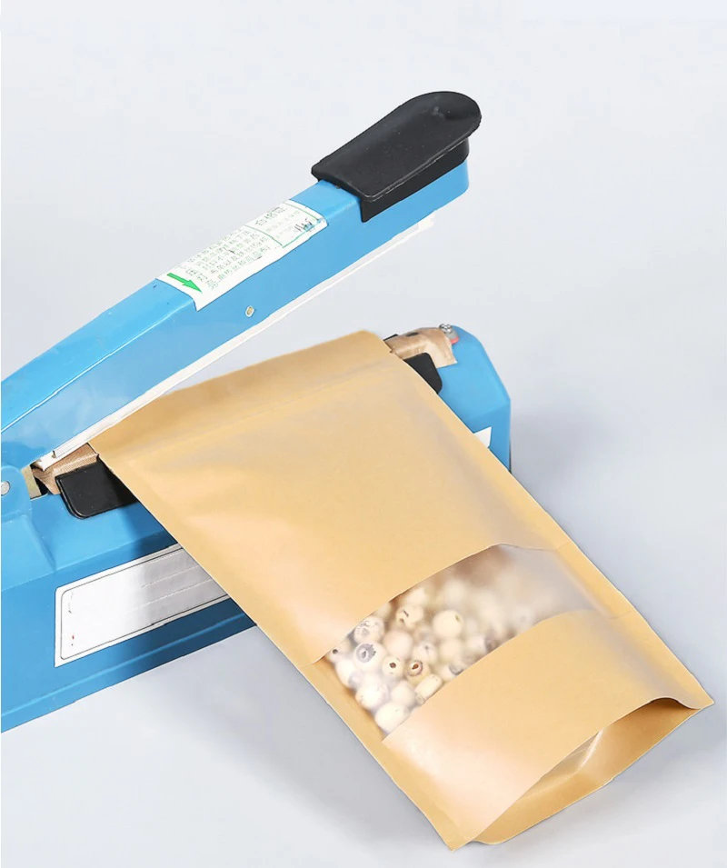 In Stock 9*14cm Waterproof Zipper Sealed Resealable Zip Lock Food Grade Ziplock Stand Up Pouch Brown Kraft Paper Bag With Window