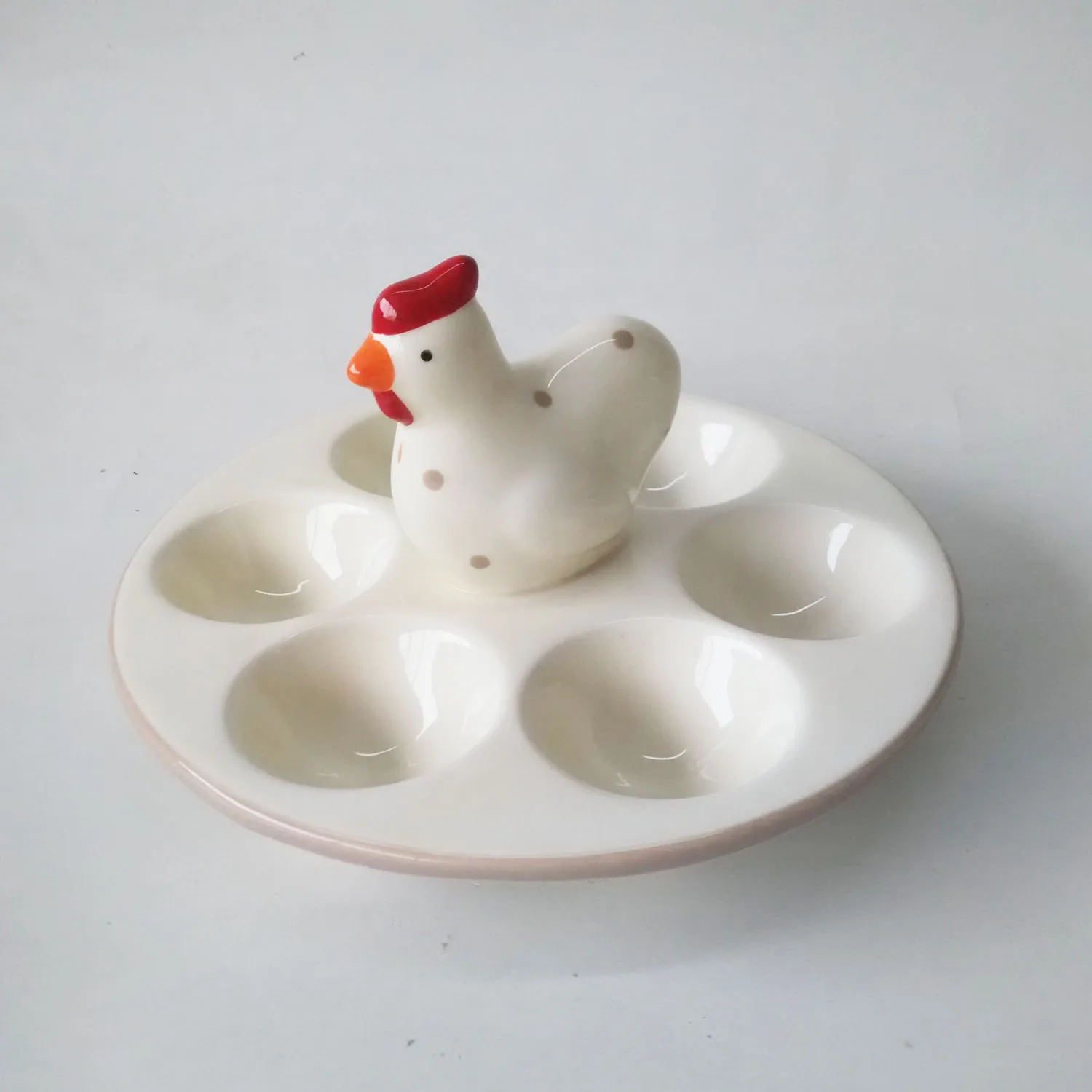 Creative design ceramic hen egg tray white ceramic chicken shape hen egg holder