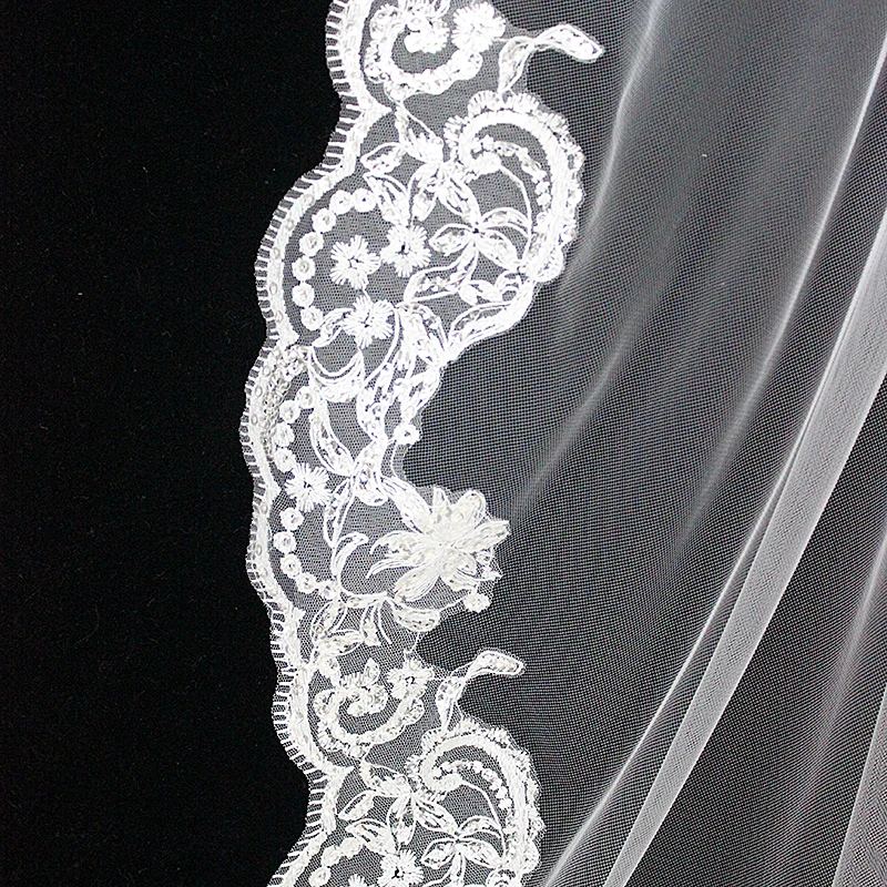 V1330w-3 Wholesale one layer bridal lace veil with sequins Wedding Bridal Veil