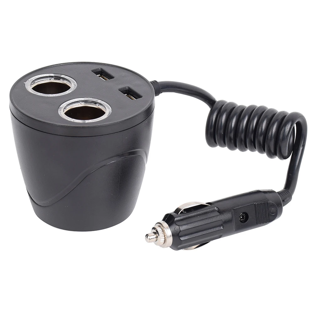 Car Power Adapter DC 12V Car Converter Dual USB Cup Holder Charger Socket and 2 Socket Adapter