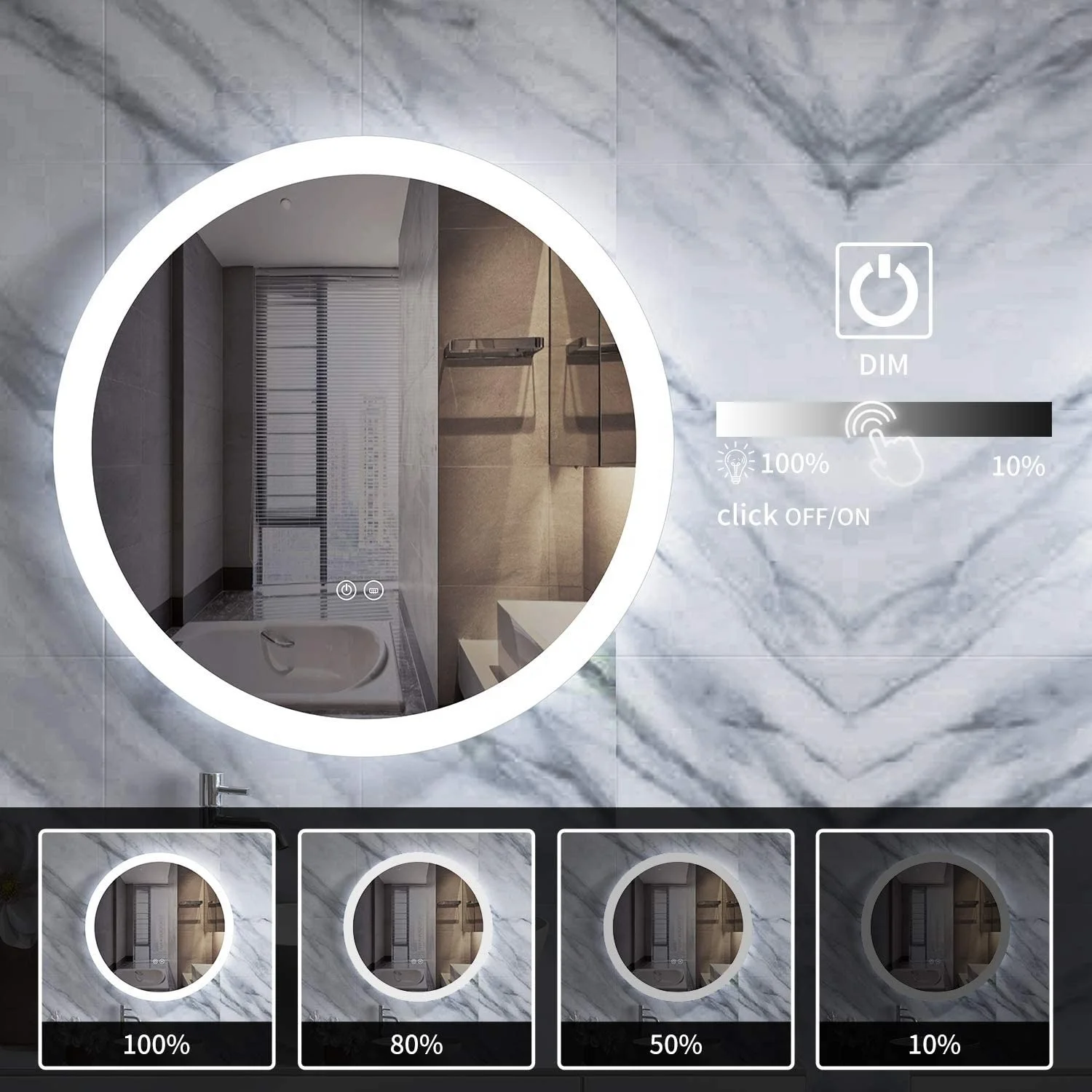  Guzex 24 inch LED Bathroom Mirror with Light Round led Vanity Anti