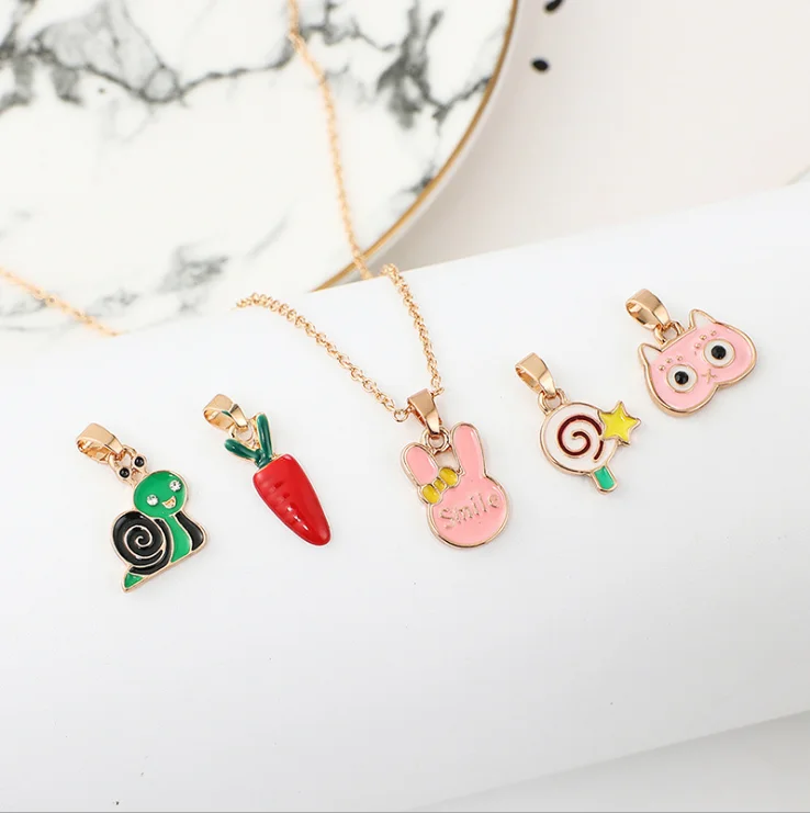 Yiwu Factory DIY Rabbit Radish Snail Kid Oil Drip Pendant Necklace Children's Necklace