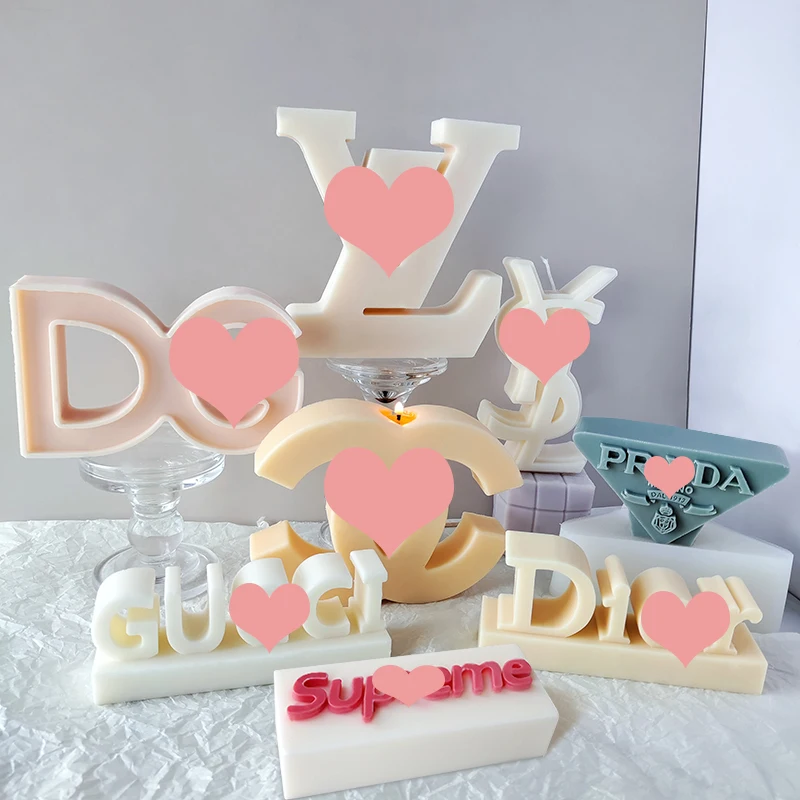 DIY Silicone Candle Moulds 3D Geometric Candle Mold Big Letters Luxury Brand Logo Silicone Candle Mold