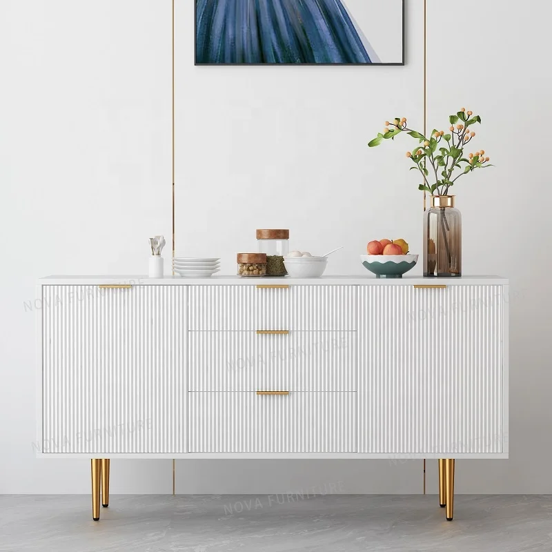 NOVA, минималистичный дизайн, матовая лаковая роспись, большой современный буфетный шкаф, рифленая волнистая доска, кухонный обеденный буфет