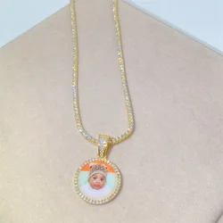 Fine Jewelry Custom 925 Sterling Silver Iced Out Memory Tennis Chain Moissanite Photo Pendant