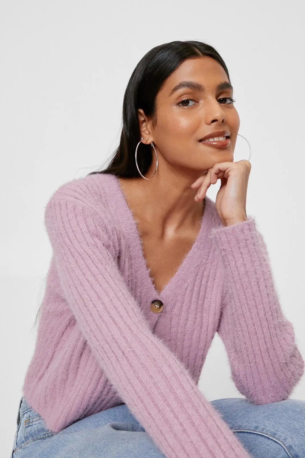 Wool Cotton Sweater Tops Women Custom Cardigan Sweaters Fluffy Knit Button Down V Neck Cardigans