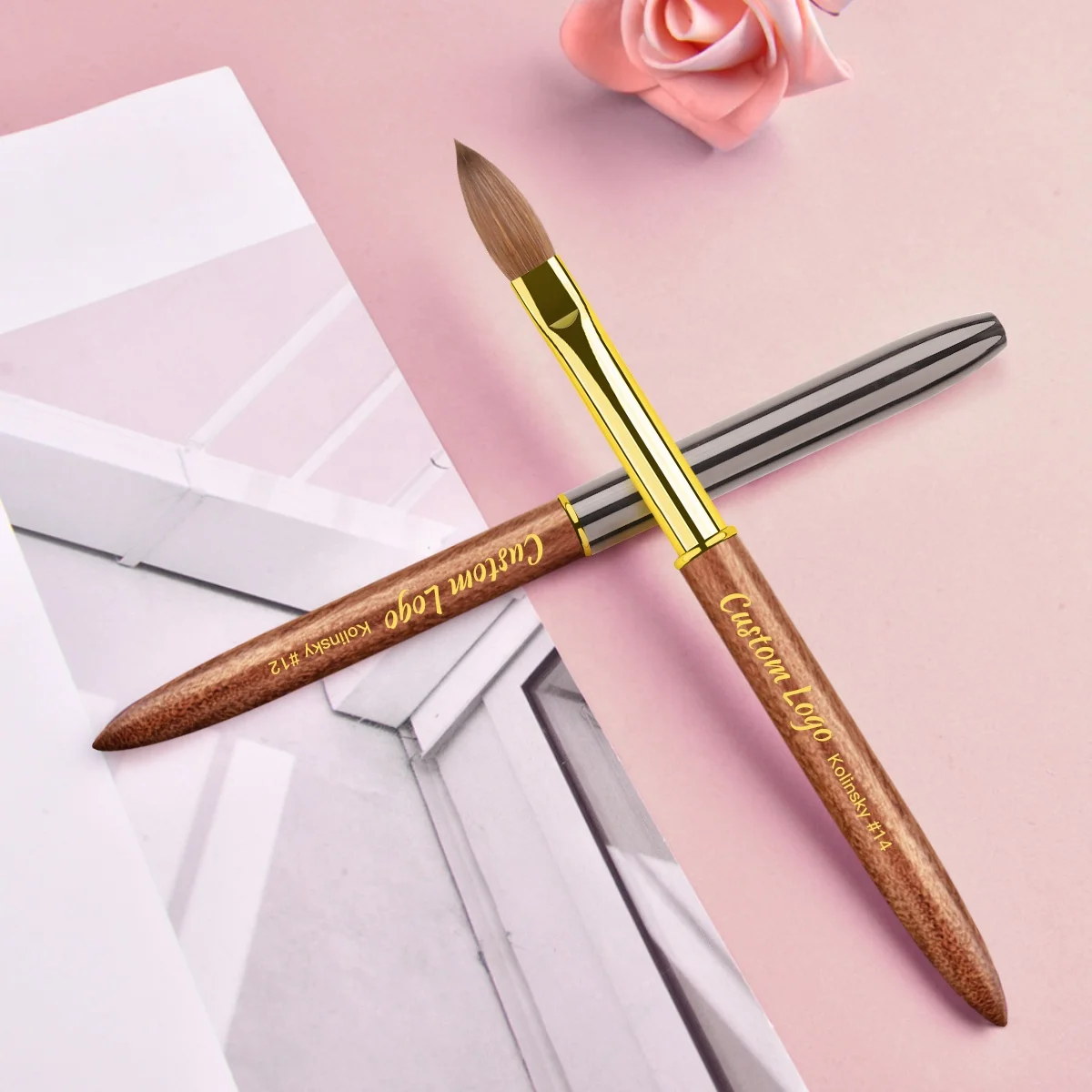 2024 New Top Quality Pincel Kolinsky metal 100 Kolinsky Crimped Acrylic Nail Brush Customized logo