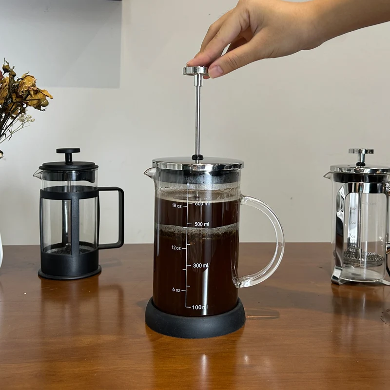 Amazon hot Sale Portable 800ml  8 cup Stainless Steel Glass Cafetiere French Filter Coffee Press Plunger