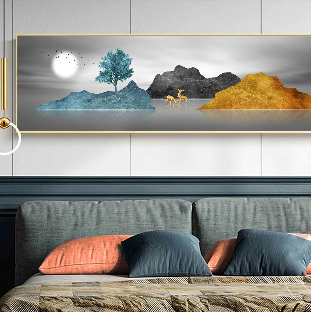 Gold leaf landscape painting hand-painted canvas bedroom furniture decorative painting