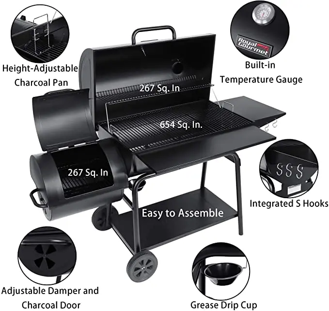 OEM Hongqiang Factory Black Charcoal Grill Cookware With Temperature Gauge Adjustable Damper Barbecue Oven