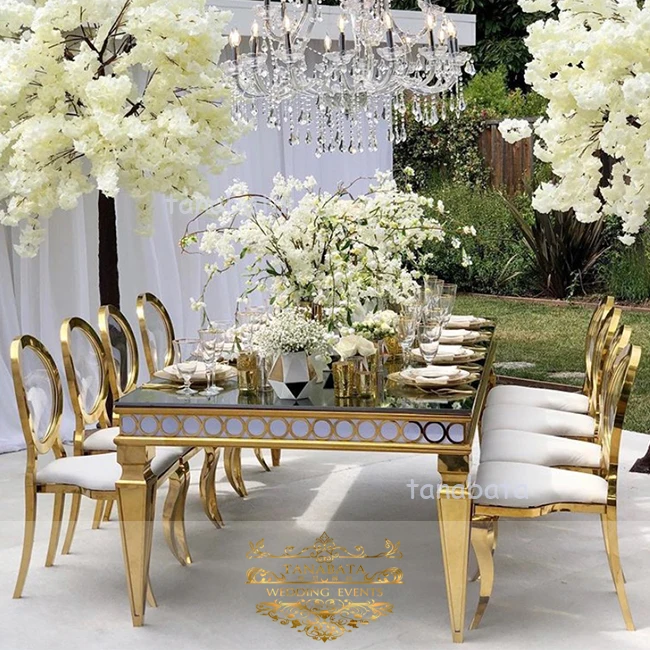Hot sales stainless steel wedding design modern gold dining tables and chairs