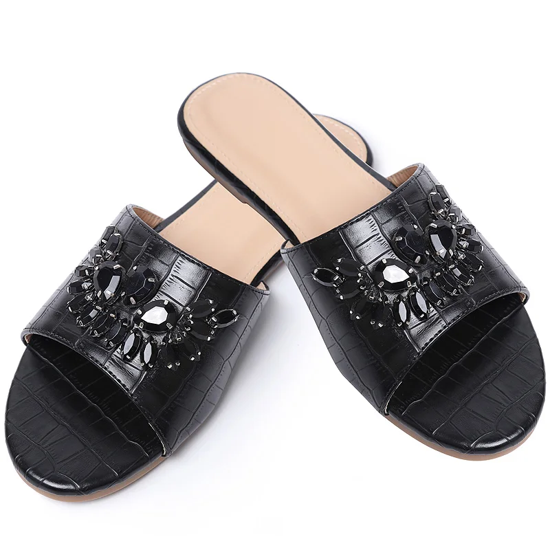 Factory Customized Crystal Diamond Designer Fashion Women Shoes Crocodile Fashion Party Slippers