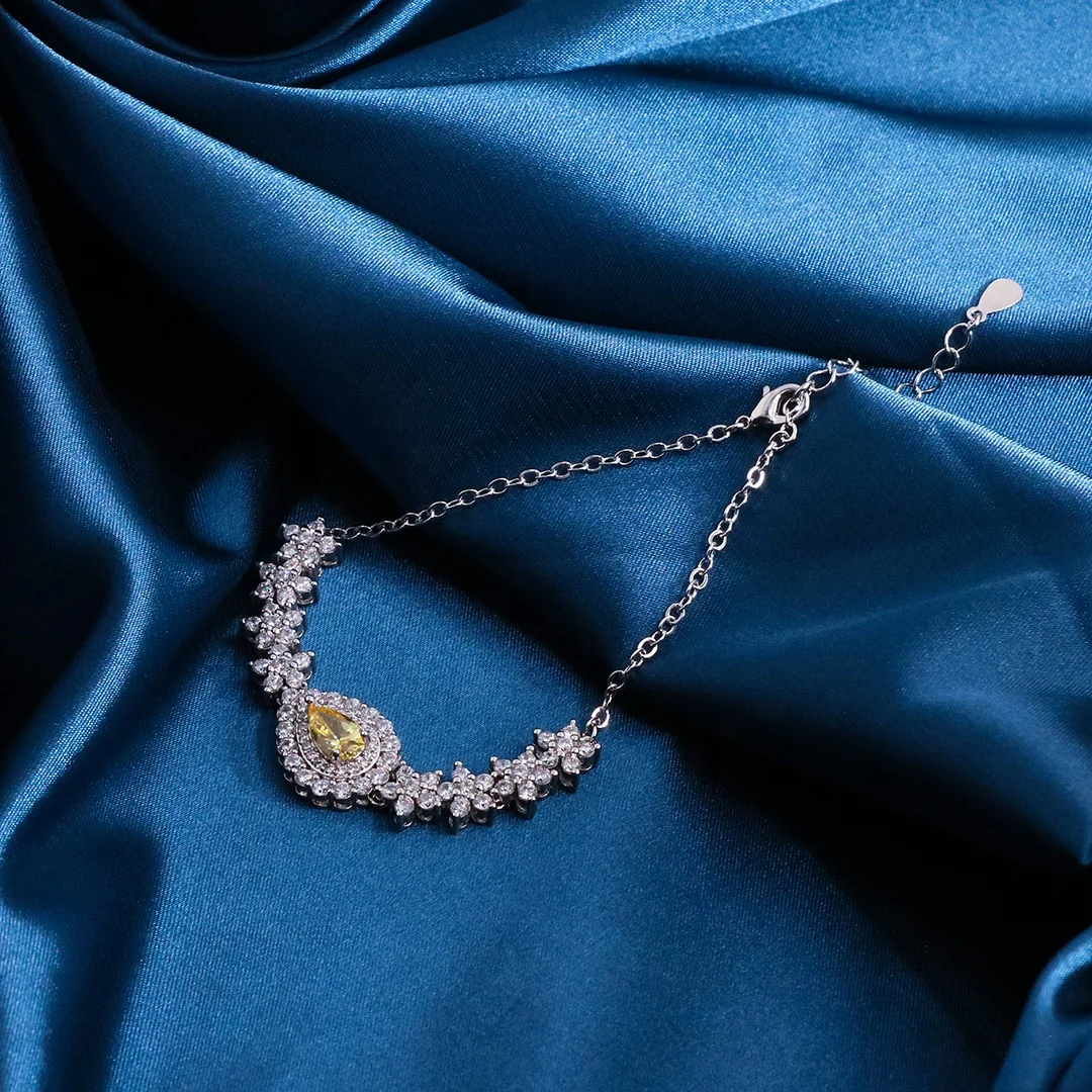 Bedazzled Luxury 4pcs Full Set Exquisite Micro inlaid Zircon Yellow stone Water Drop Elegan Bridal Wedding Fine Jewelry Set