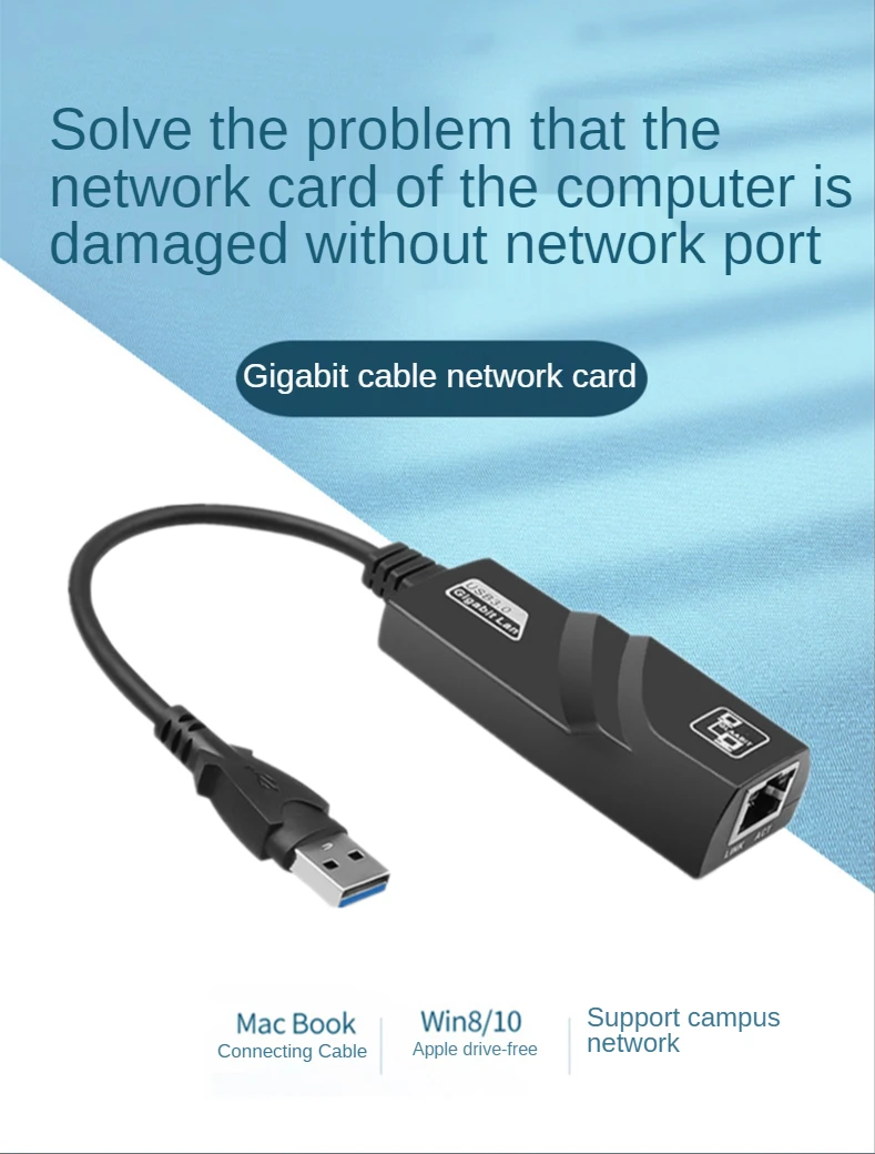 Jasoz 10/100/1000M USB 2.0 3.0 USB C Type C RJ45 Gigabit Ethernet adapter Usb3.0 To Network Card Black