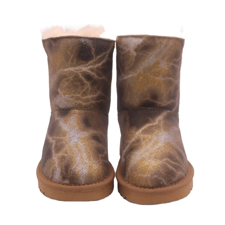 Wholesale Cowboy Boots Pretty Winter Kids Boots Ankle CF-81 Free Samples Winter Boys Snow Shoes, Real Leather Kids:24-35 Leopard