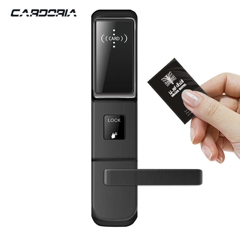 Wholesale black aluminum alloy anti-pry anti-saw anti-theft magnetic key card Smart Door Locks Set For Hotel