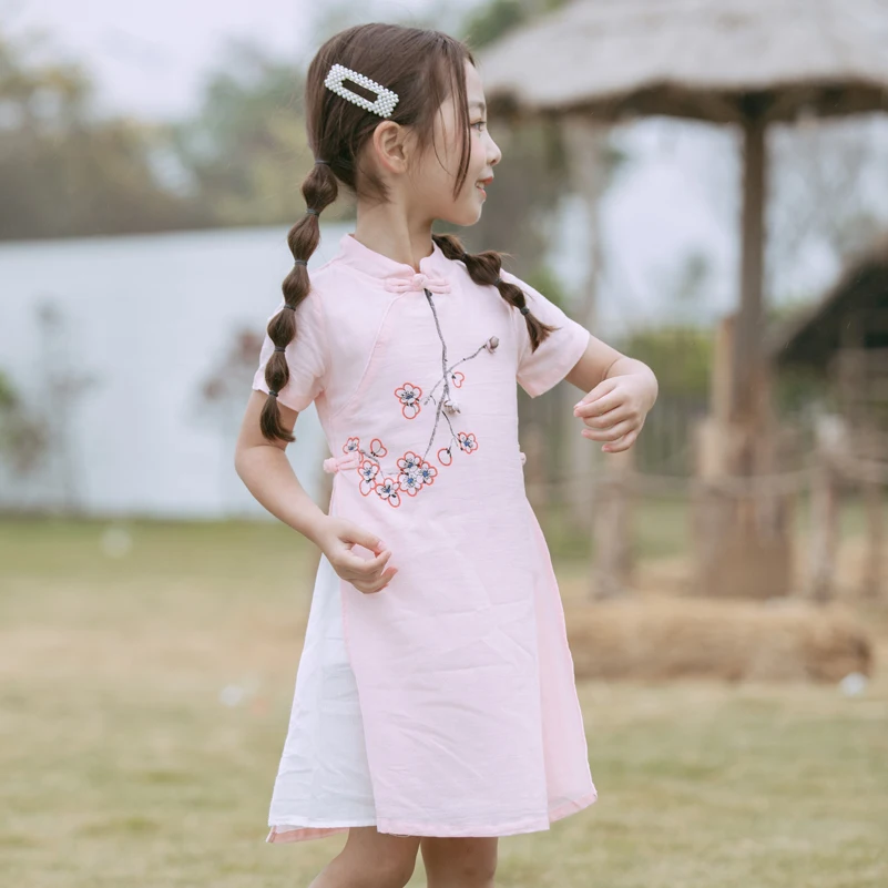 Chinese Traditional Cheongsam Layered Little Dresses Kids Wears Qipao Girl